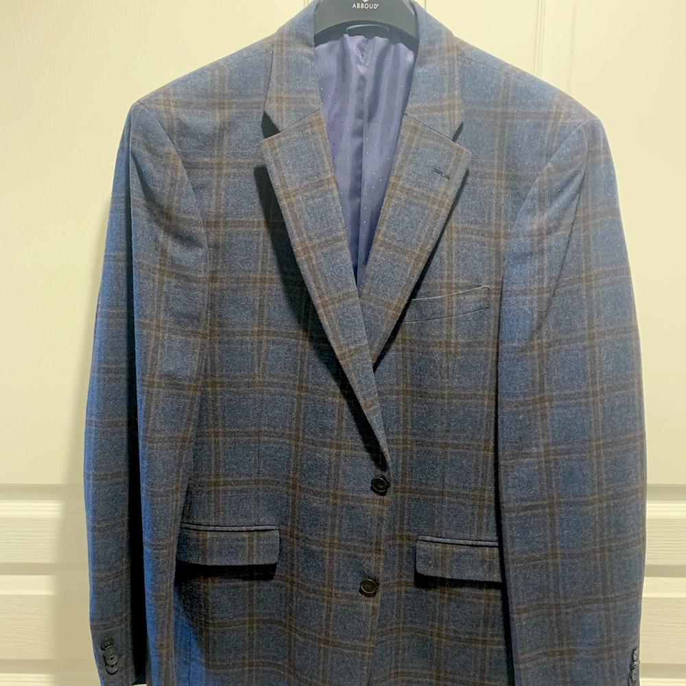 42L Tommy Hilfiger Blue/Brown Plaid Wool Blazer